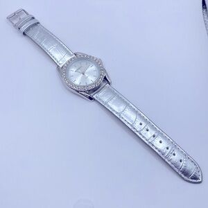 Working! Manhattan by Croton Rhinestone Embossed Genuine Leather Band Watch